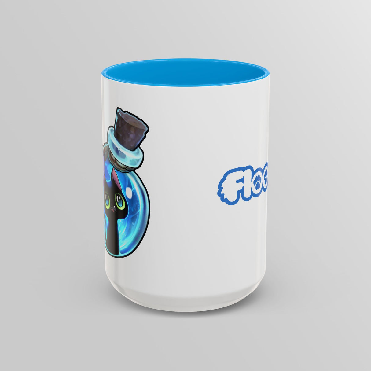 “Evil Inside” Mischievous Cat Blue Accent Mug – Floofles by Brandon Ellis