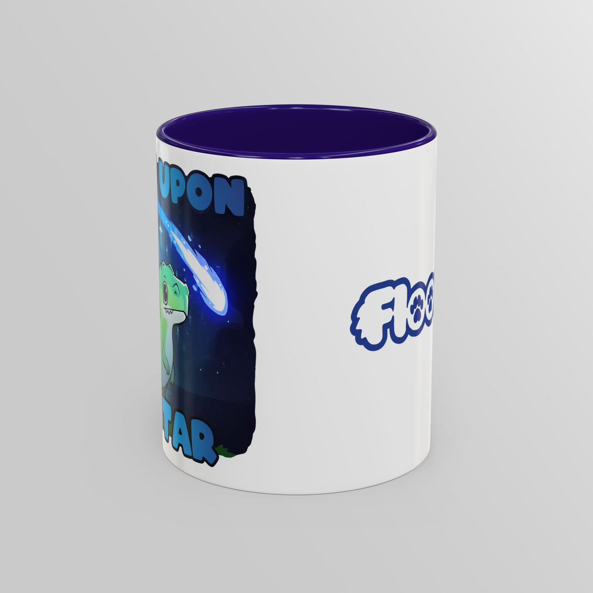 “Wish Upon a Star” Cute Dinosaur Blue Accent Mug – Floofles by Brandon Ellis
