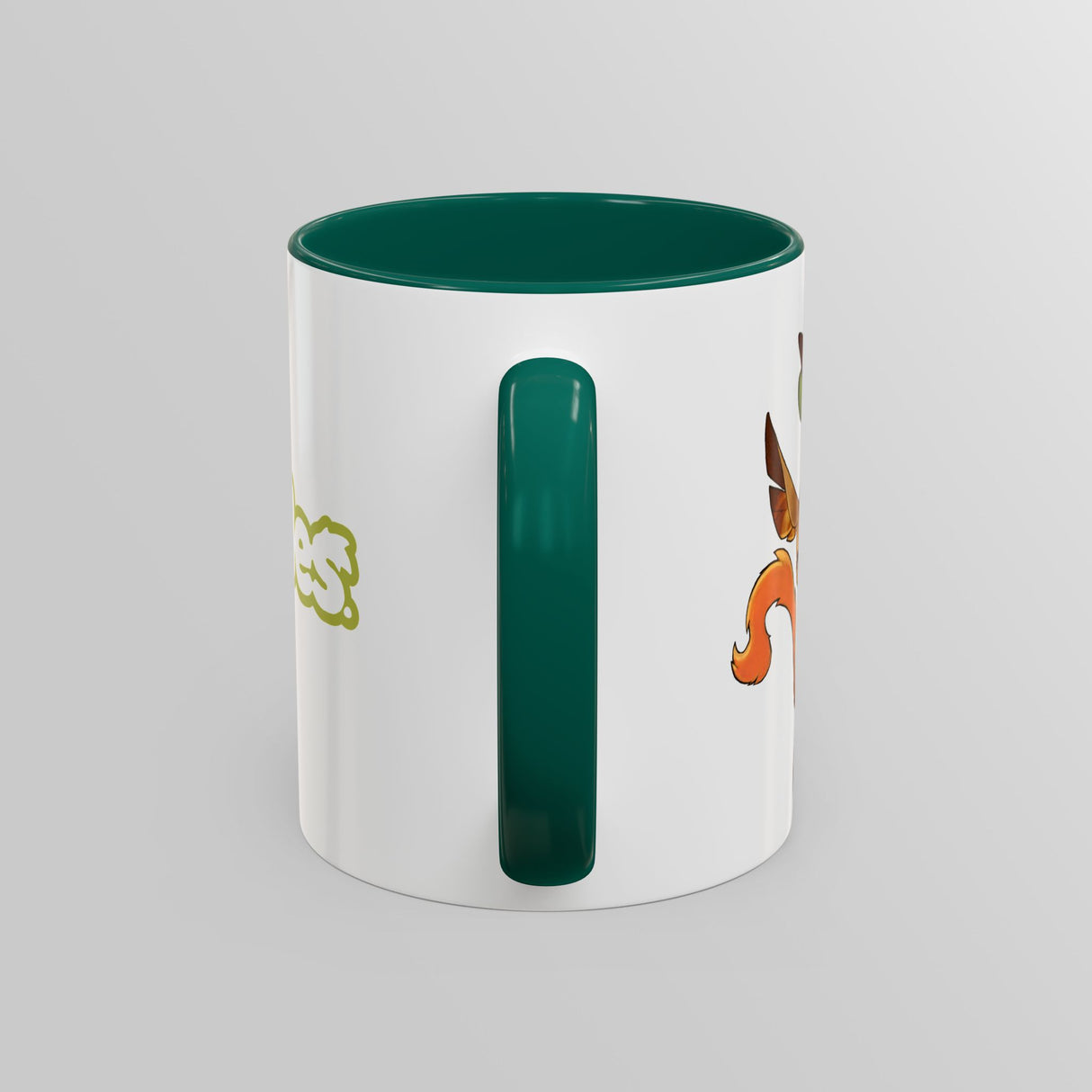 “Hang In There” Adorable Woodland Creature Green Accent Mug – Floofles by Brandon Ellis