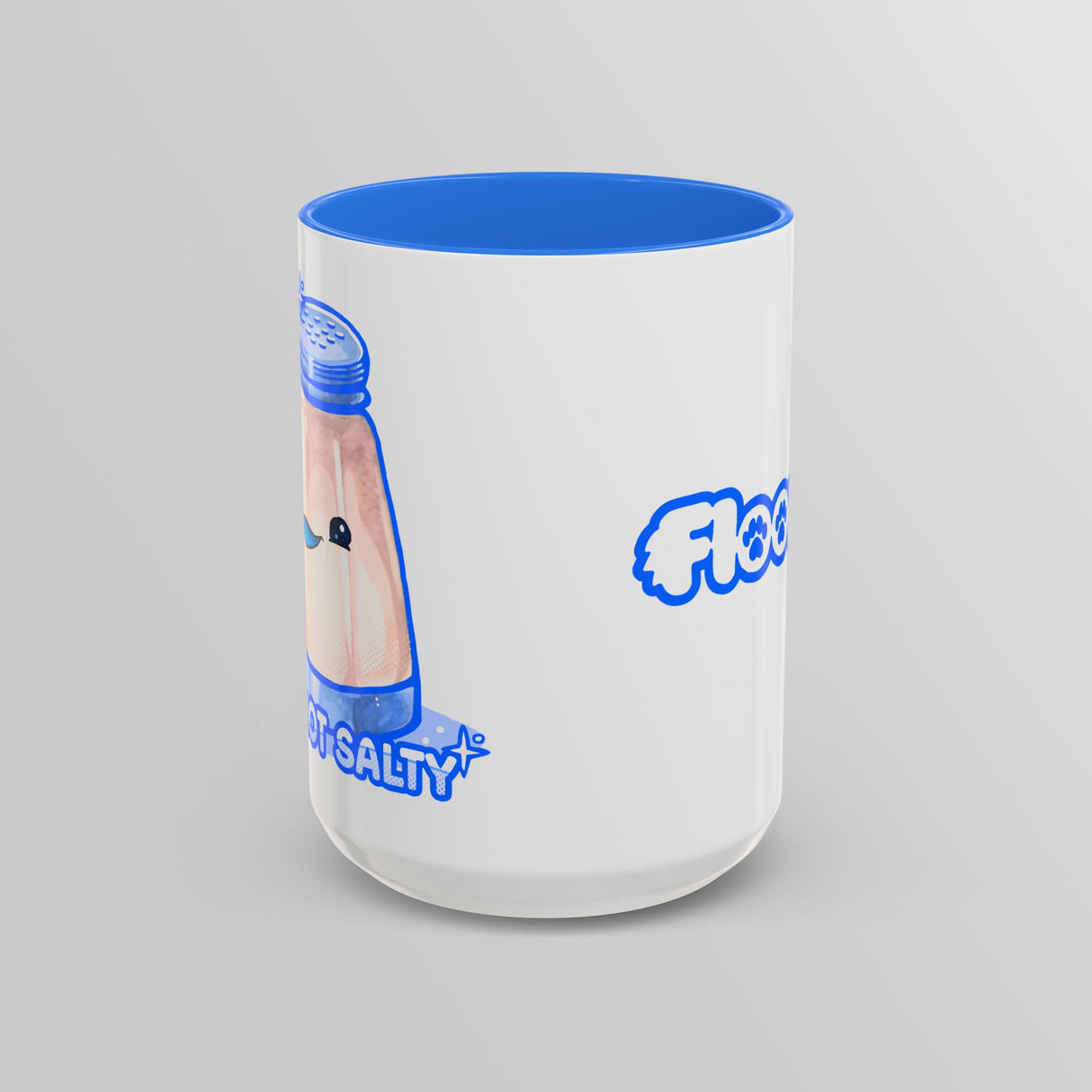 “I’m Not Salty” Cheeky Salt Shaker Blue Accent Mug – Floofles by Brandon Ellis