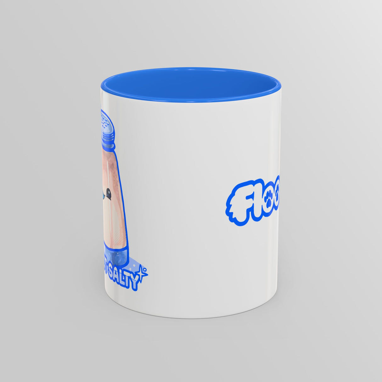 “I’m Not Salty” Cheeky Salt Shaker Blue Accent Mug – Floofles by Brandon Ellis