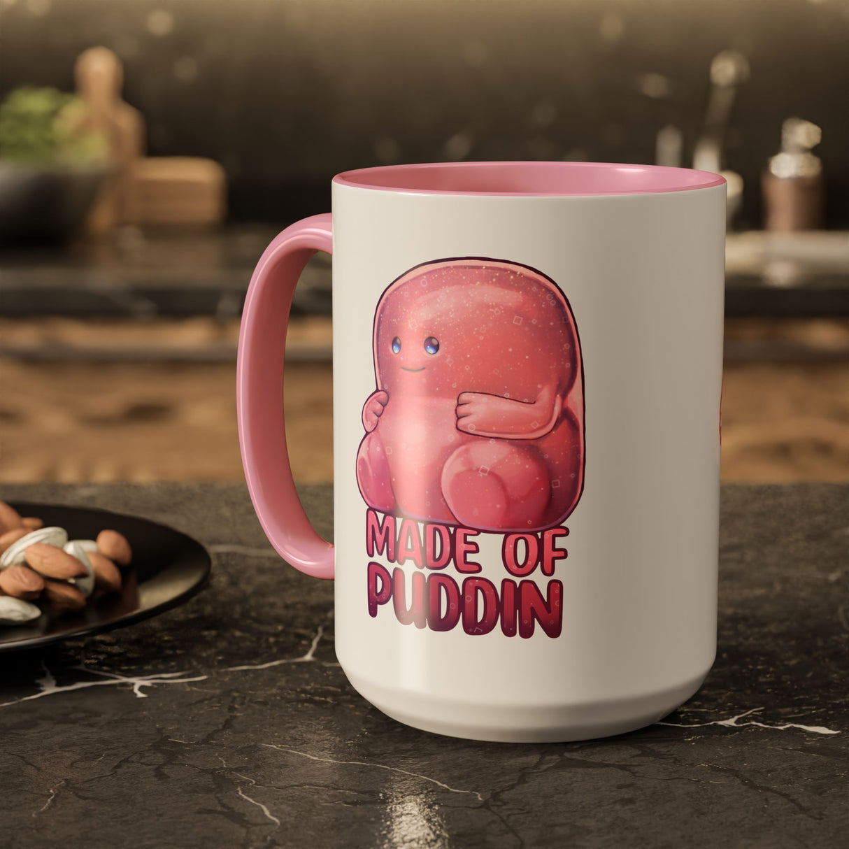 “Made of Puddin’” Cute Pink Accent Mug – Floofles by Brandon Ellis