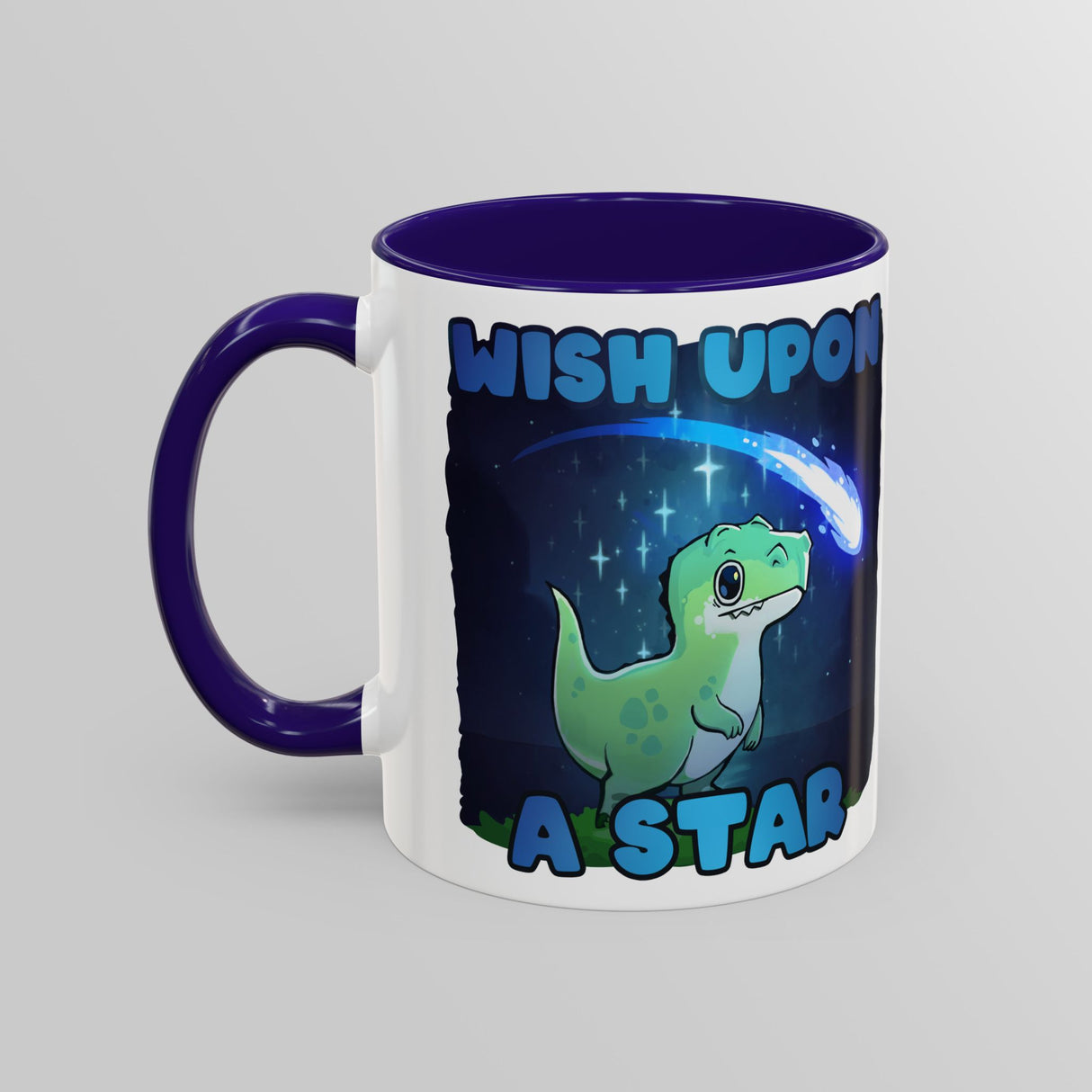 “Wish Upon a Star” Cute Dinosaur Blue Accent Mug – Floofles by Brandon Ellis