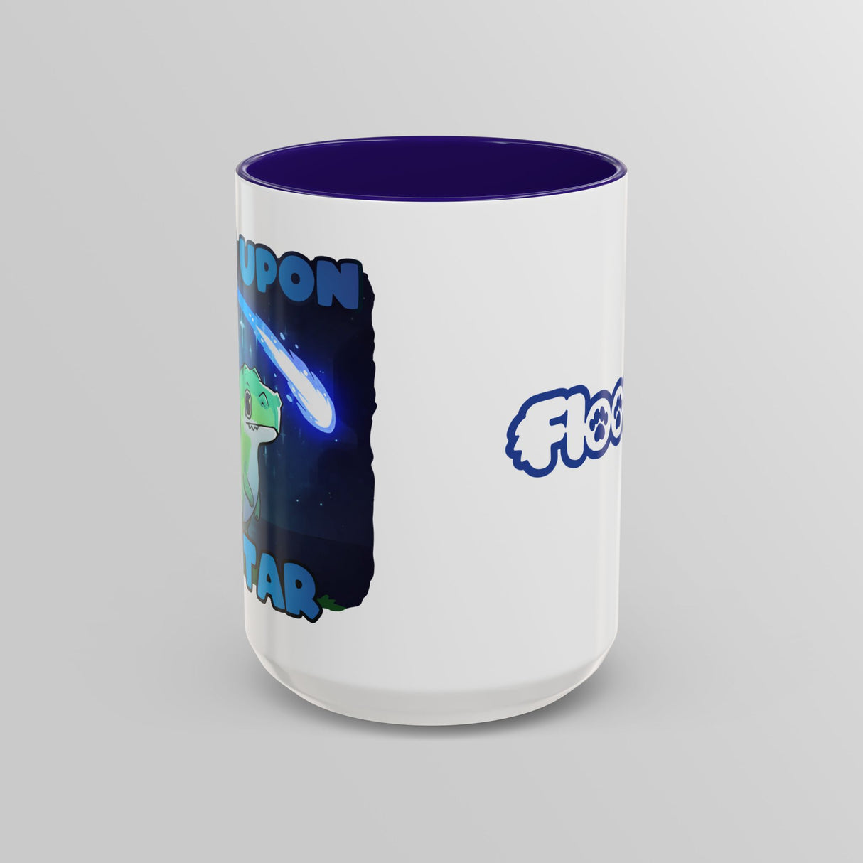 “Wish Upon a Star” Cute Dinosaur Blue Accent Mug – Floofles by Brandon Ellis