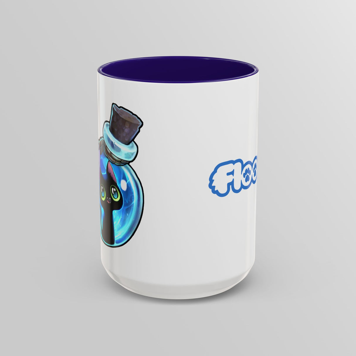 “Evil Inside” Mischievous Cat Blue Accent Mug – Floofles by Brandon Ellis