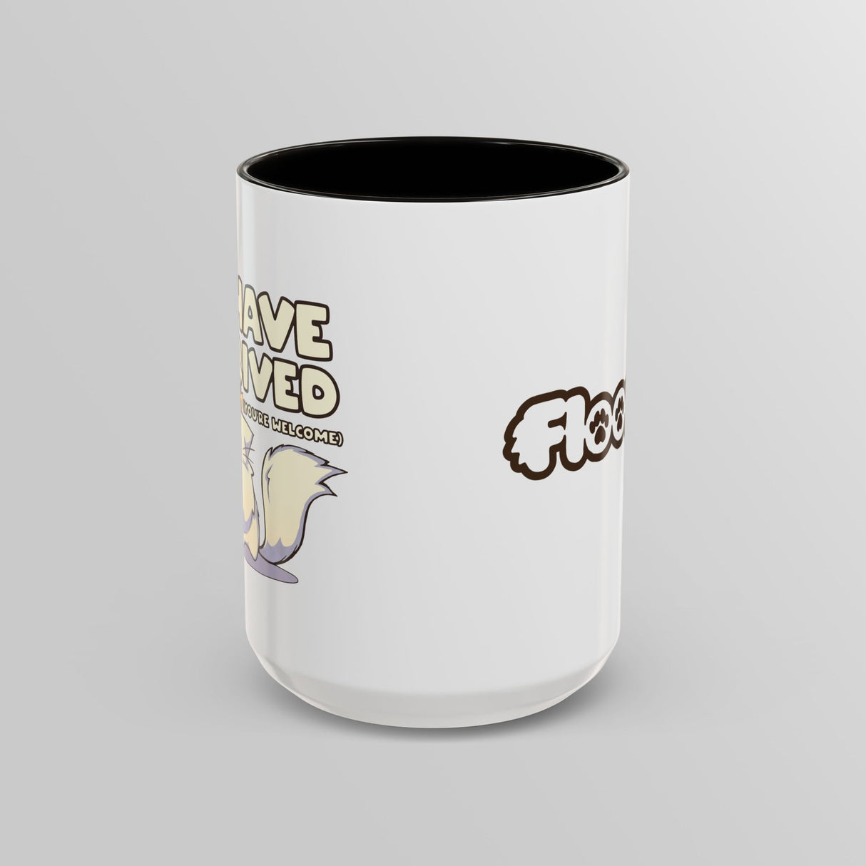 “I Have Arrived” Majestic Cat Black Accent Mug – Floofles by Brandon Ellis