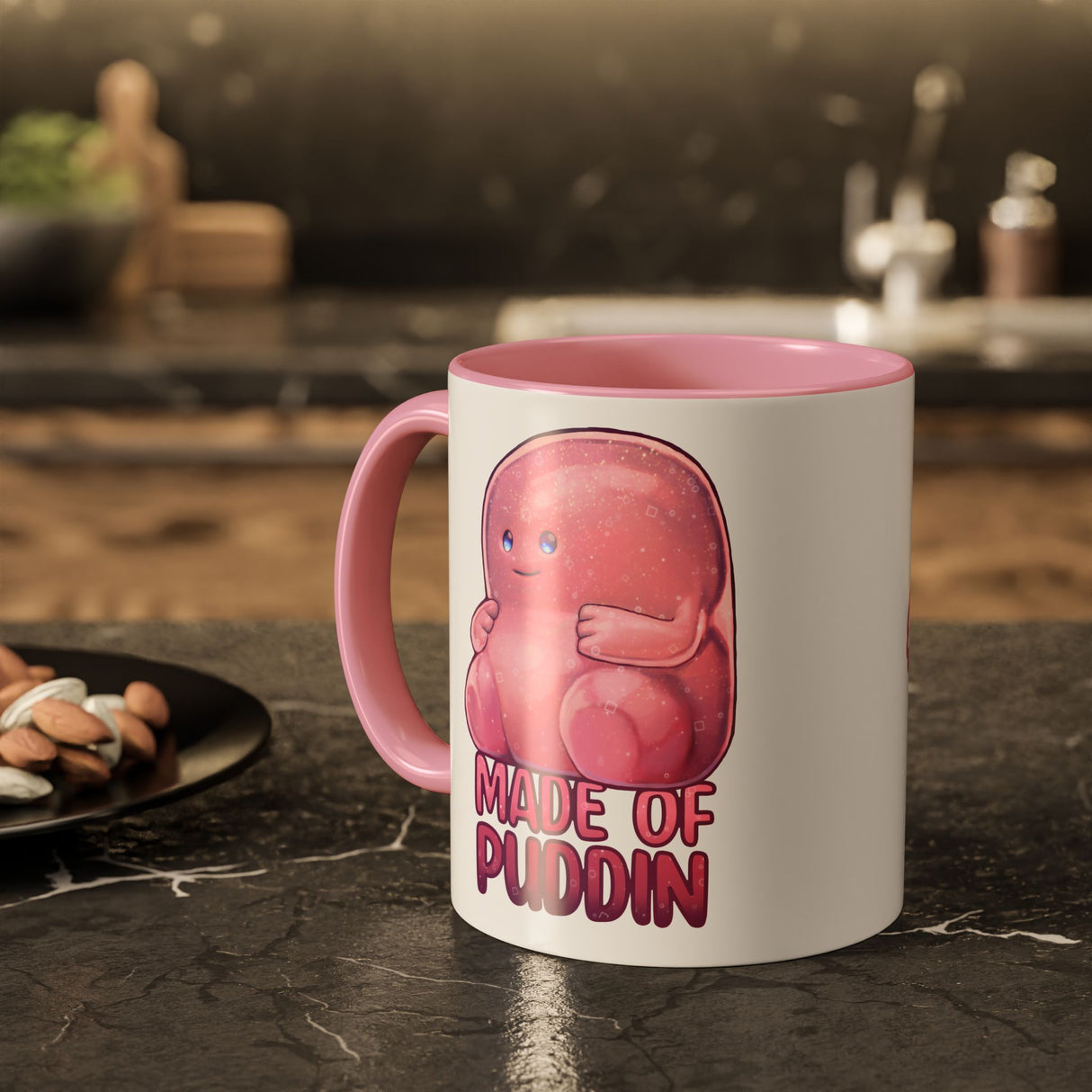 “Made of Puddin’” Cute Pink Accent Mug – Floofles by Brandon Ellis
