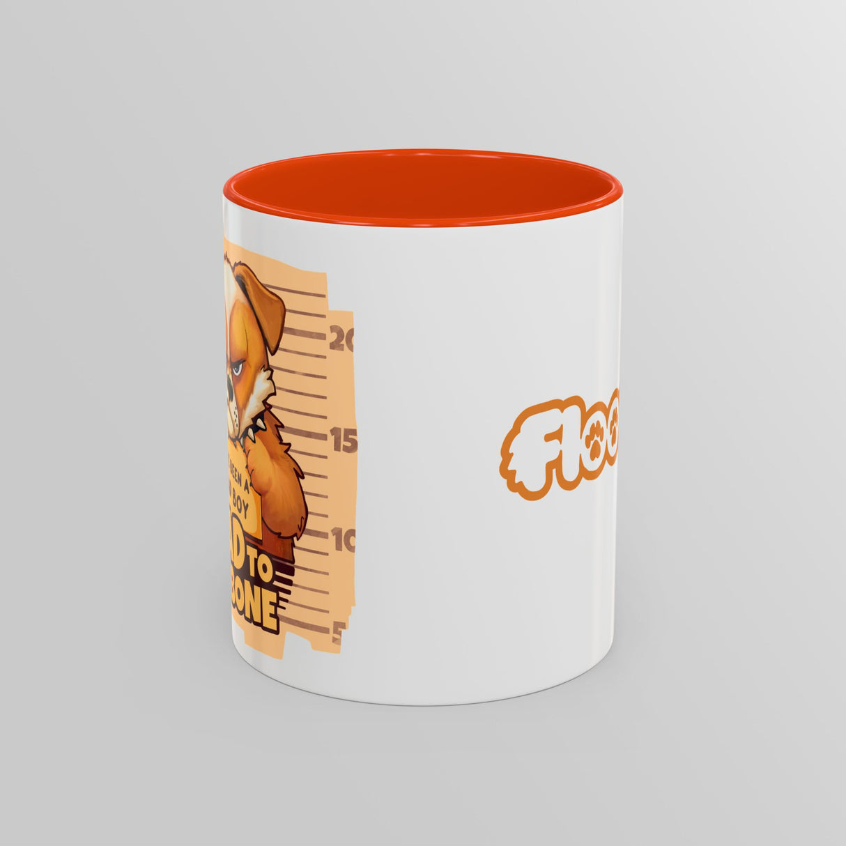 “Bad To The Bone” Grumpy Bulldog Orange Accent Mug – Floofles by Brandon Ellis