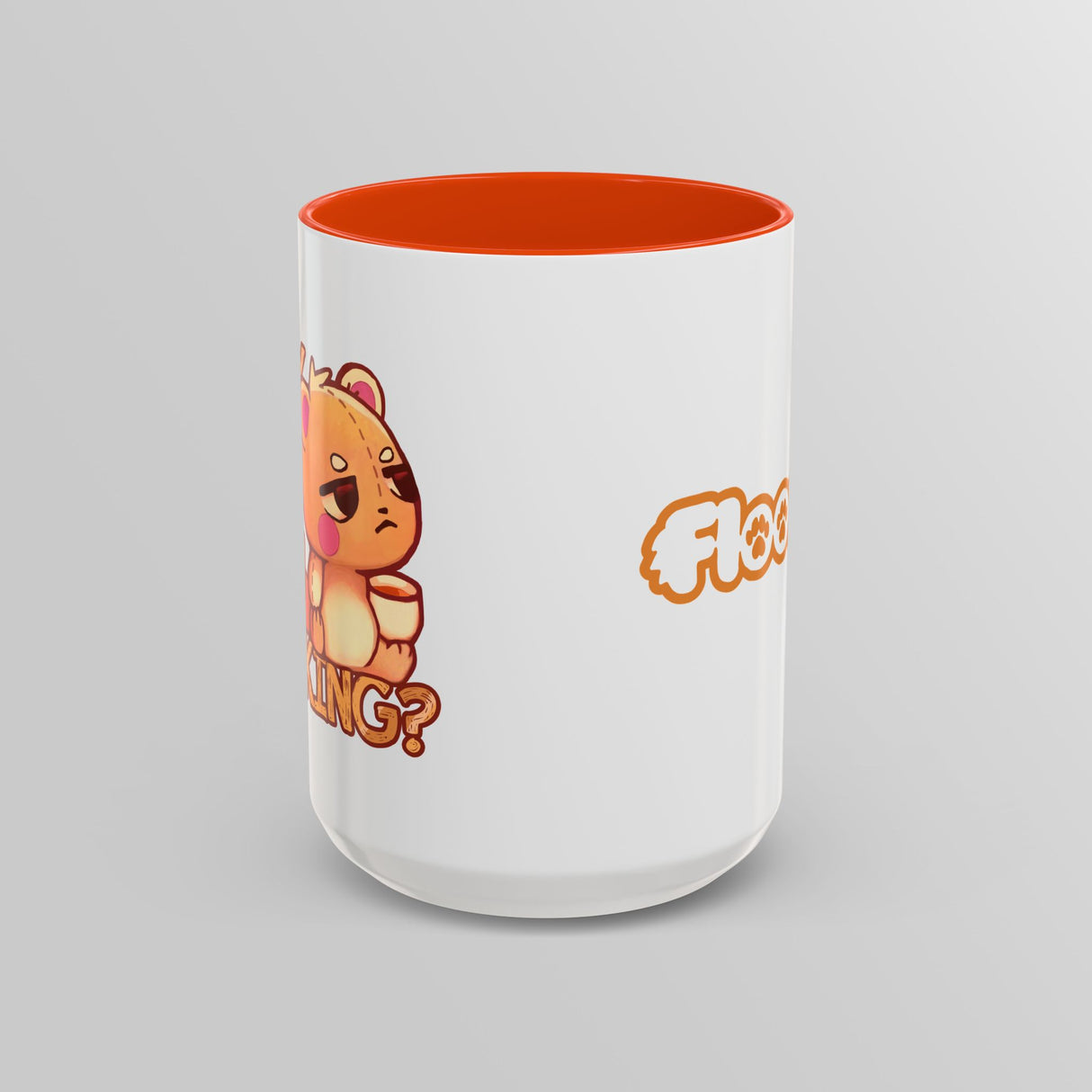 “Why Are You Talking?” Grumpy Bear Orange Accent Mug – Floofles by Brandon Ellis