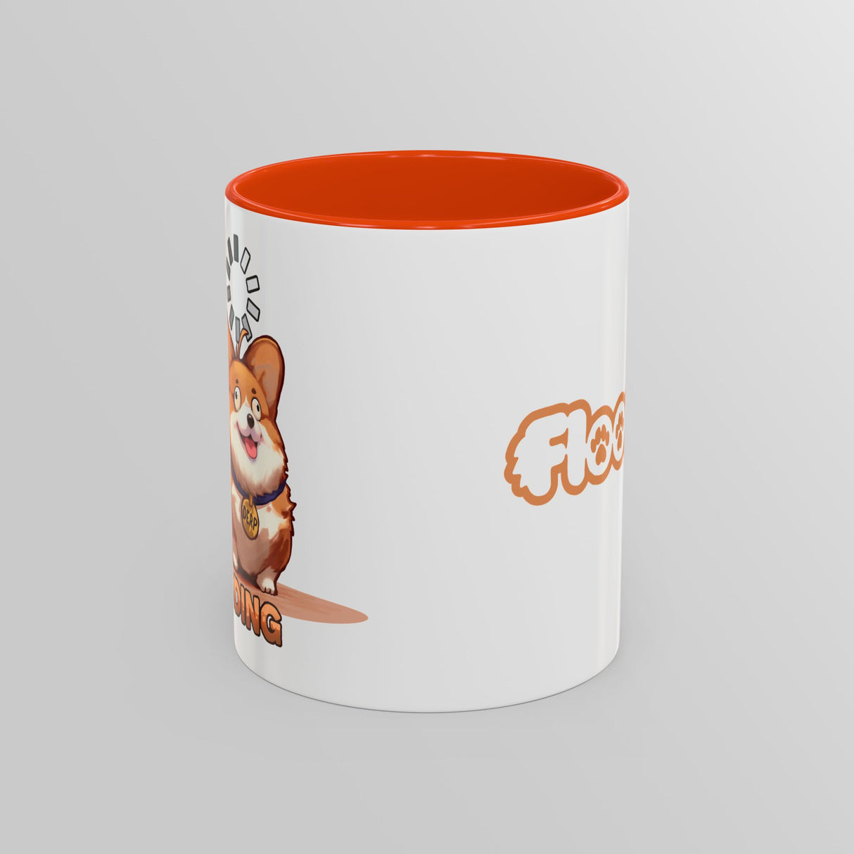 “Loading” Ditzy Corgi Orange Accent Mug – Floofles by Brandon Ellis