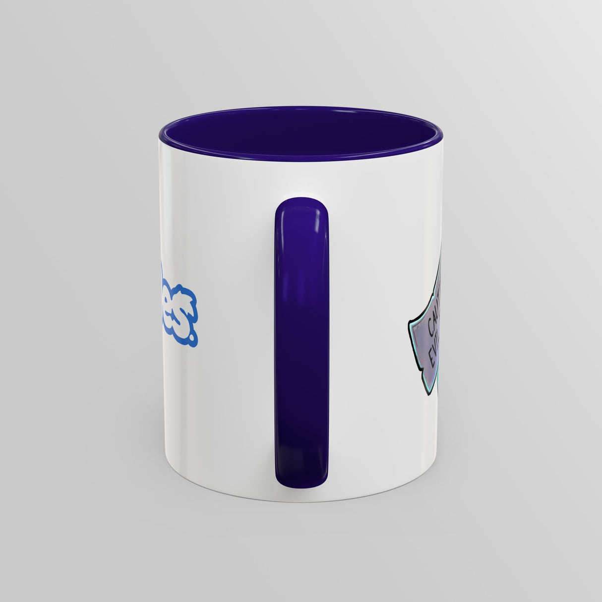 “Evil Inside” Mischievous Cat Blue Accent Mug – Floofles by Brandon Ellis