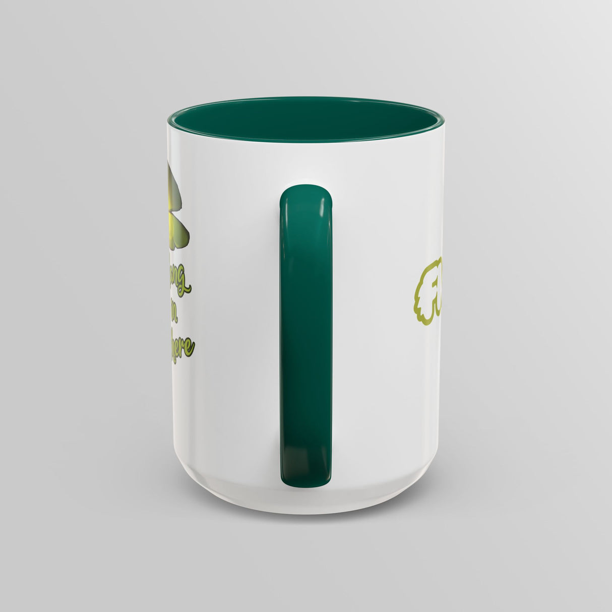 “Hang In There” Adorable Woodland Creature Green Accent Mug – Floofles by Brandon Ellis