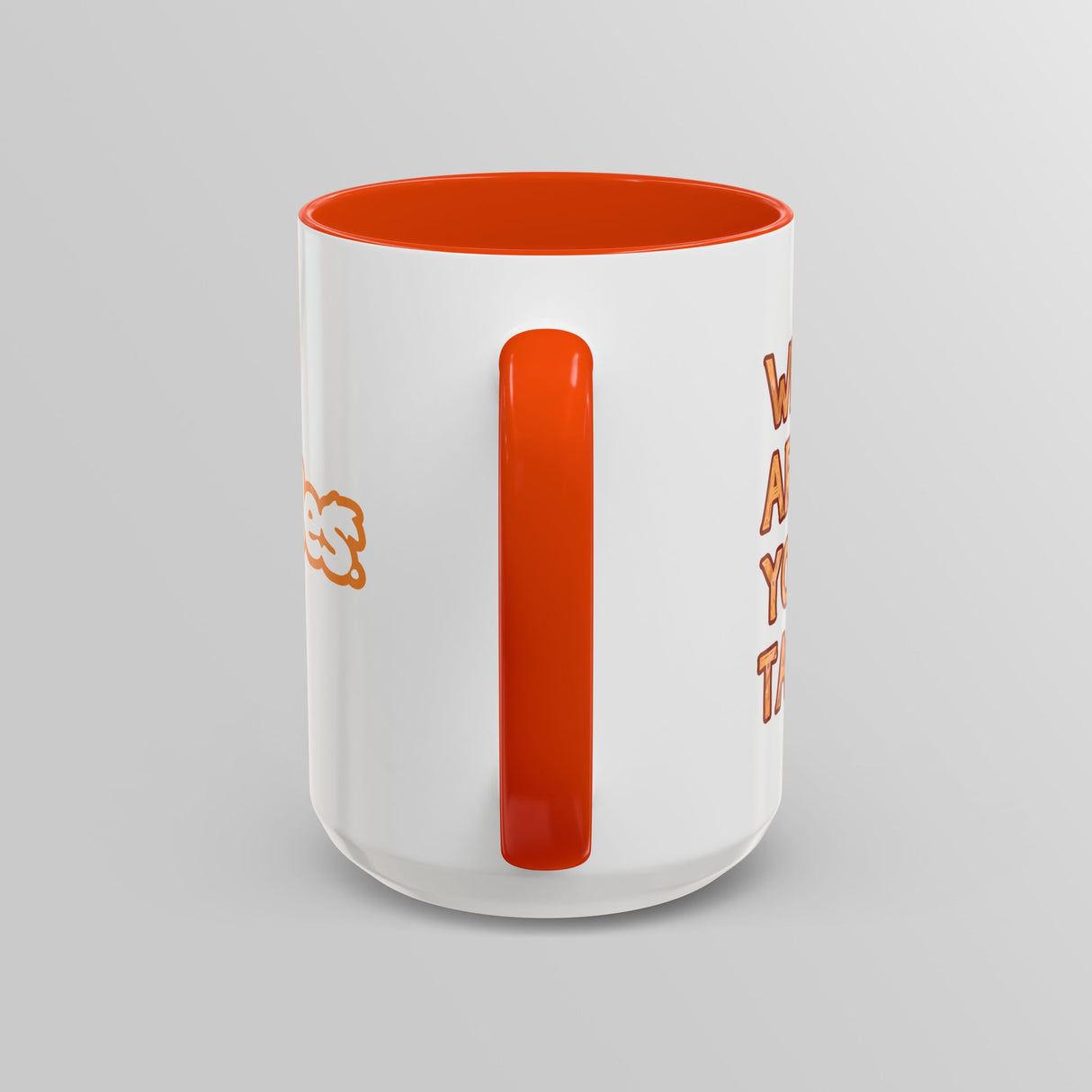 “Why Are You Talking?” Grumpy Bear Orange Accent Mug – Floofles by Brandon Ellis