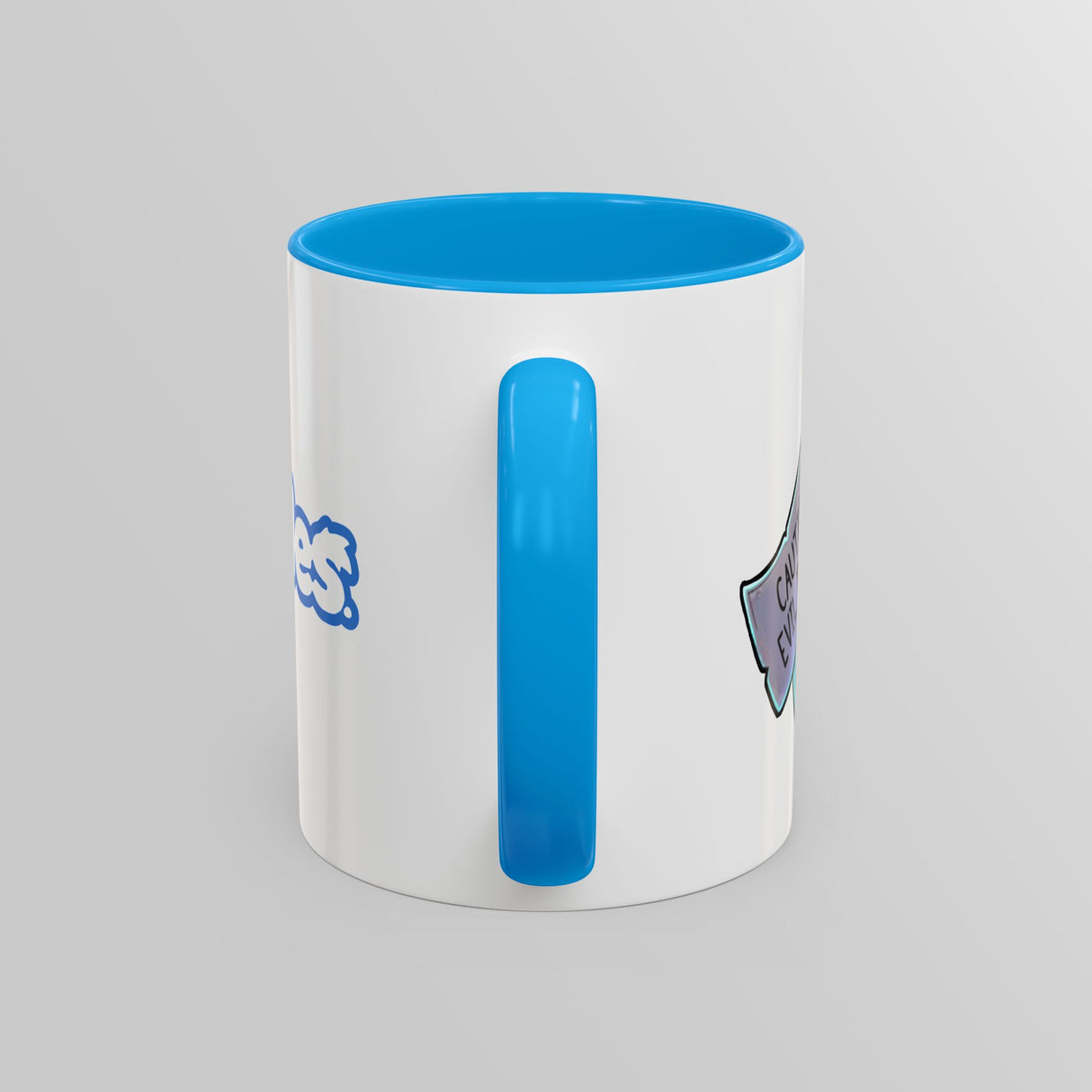 “Evil Inside” Mischievous Cat Blue Accent Mug – Floofles by Brandon Ellis