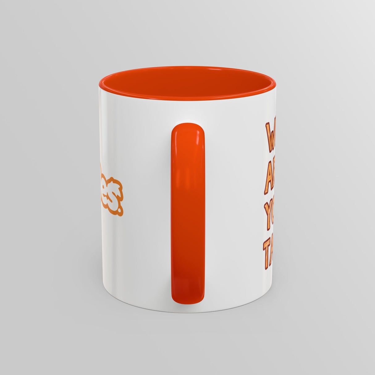 “Why Are You Talking?” Grumpy Bear Orange Accent Mug – Floofles by Brandon Ellis
