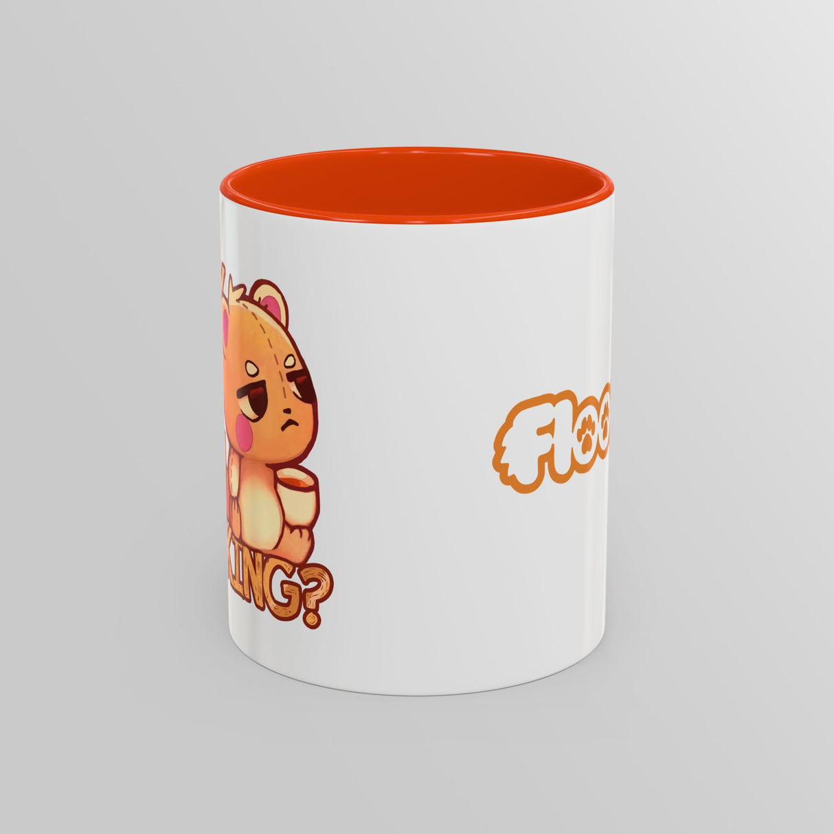 “Why Are You Talking?” Grumpy Bear Orange Accent Mug – Floofles by Brandon Ellis