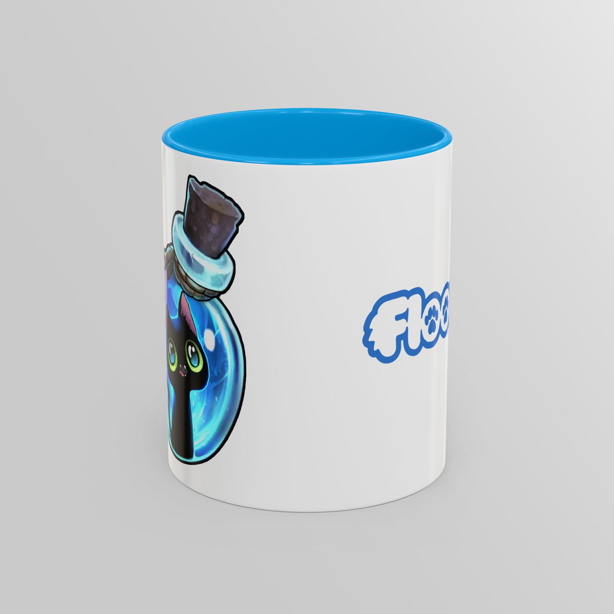 “Evil Inside” Mischievous Cat Blue Accent Mug – Floofles by Brandon Ellis