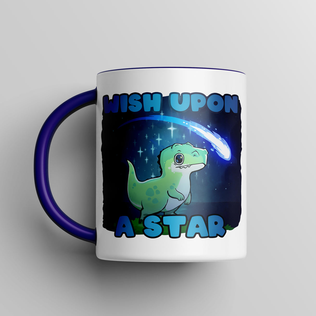 “Wish Upon a Star” Cute Dinosaur Blue Accent Mug – Floofles by Brandon Ellis