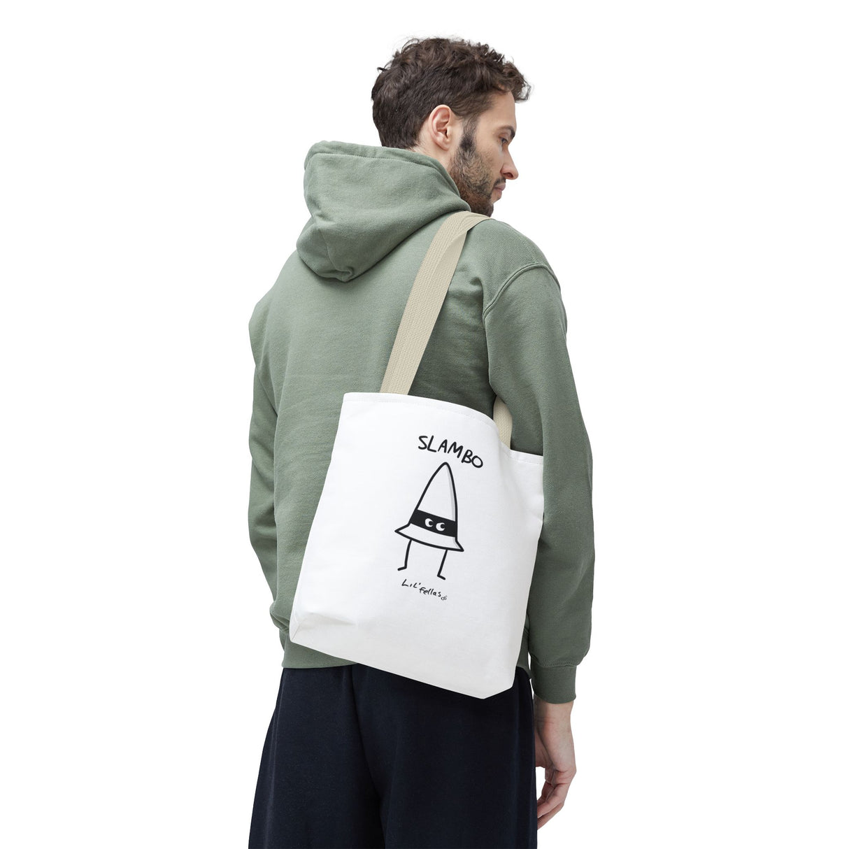 "Slambo" Illustrated White Tote Bag - Lil' Fellas by Ben Mills