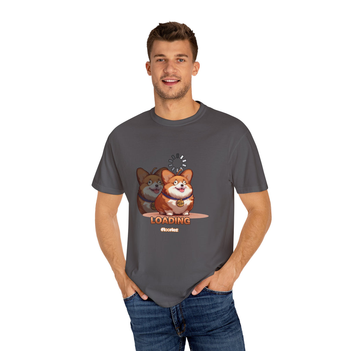 "Loading" Illustrated Ditzy Corgi Unisex T-Shirt - Floofles by Brandon Ellis