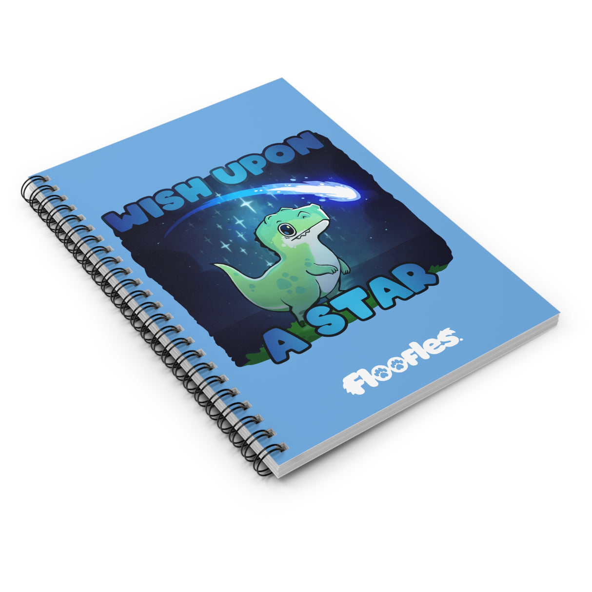 "Wish Upon A Star" Cute Dinosaur Blue Lined Spiral Notebook - Floofles by Brandon Ellis