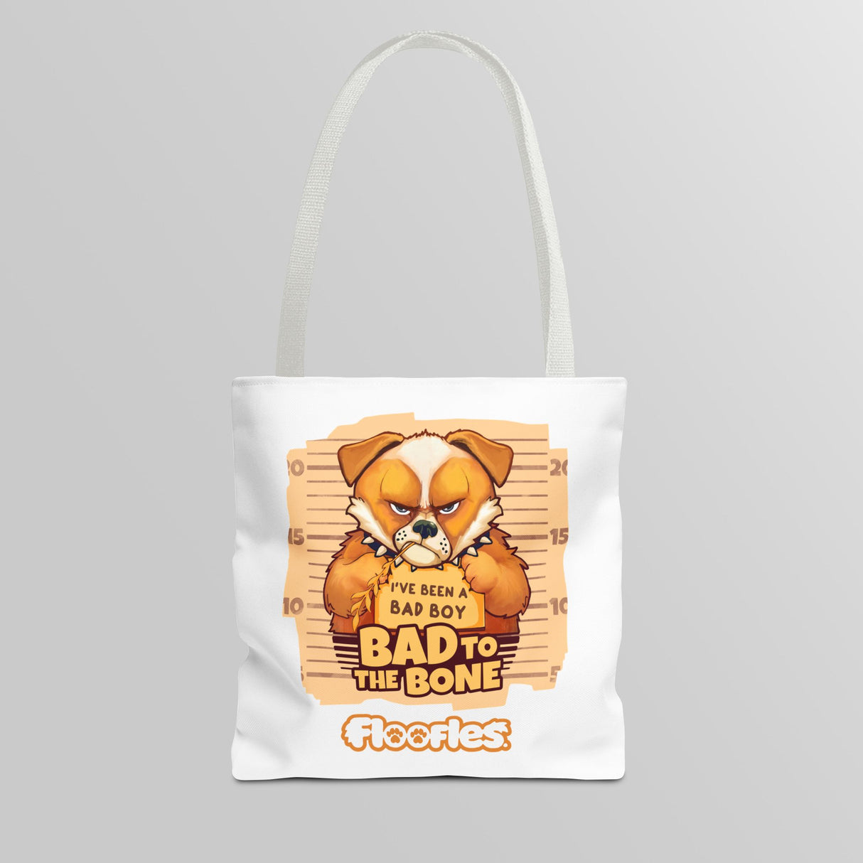 'Bad To The Bone" Floofles White Tote Bag - by Brandon Ellis