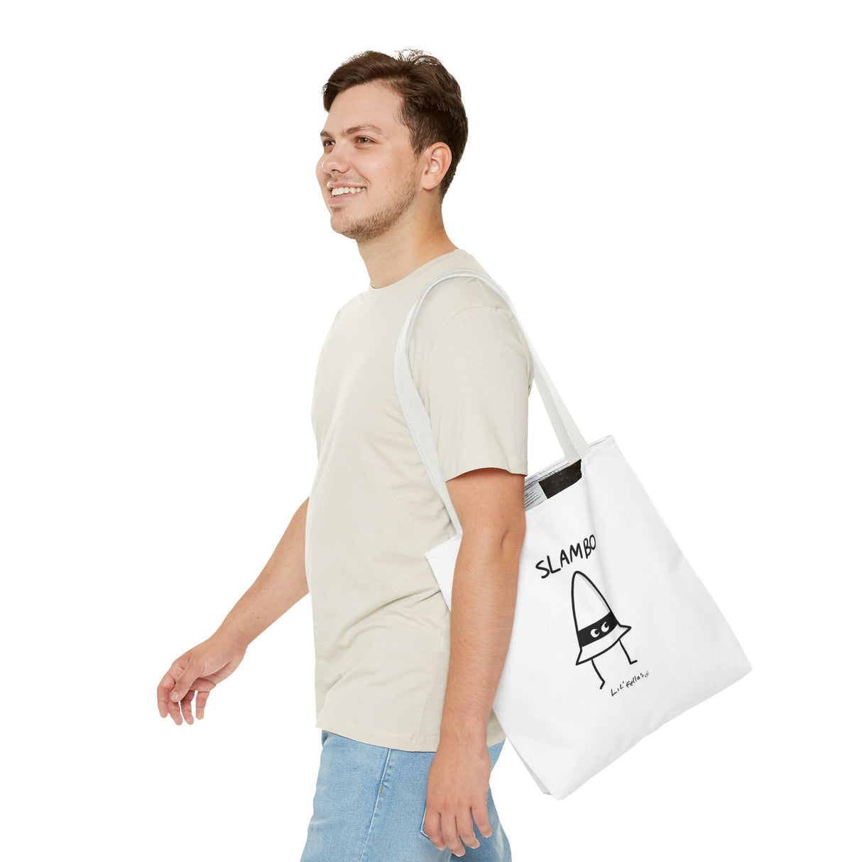 "Slambo" Illustrated White Tote Bag - Lil' Fellas by Ben Mills