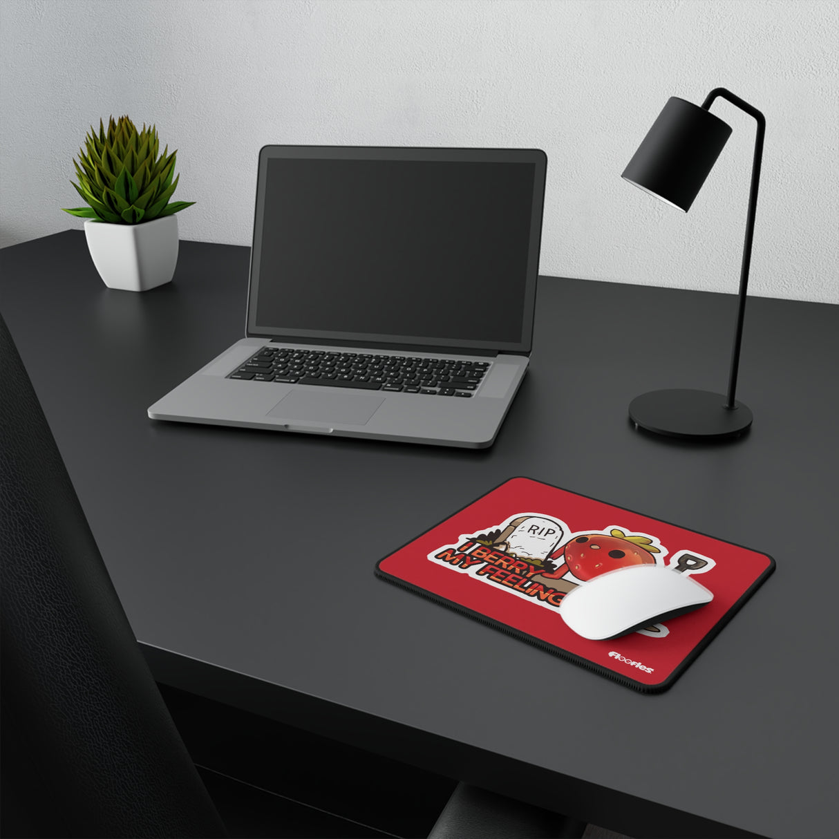 "I Berry My Feelings" Shady Strawberry Red Gaming Mouse Pad - Floofles by Brandon Ellis