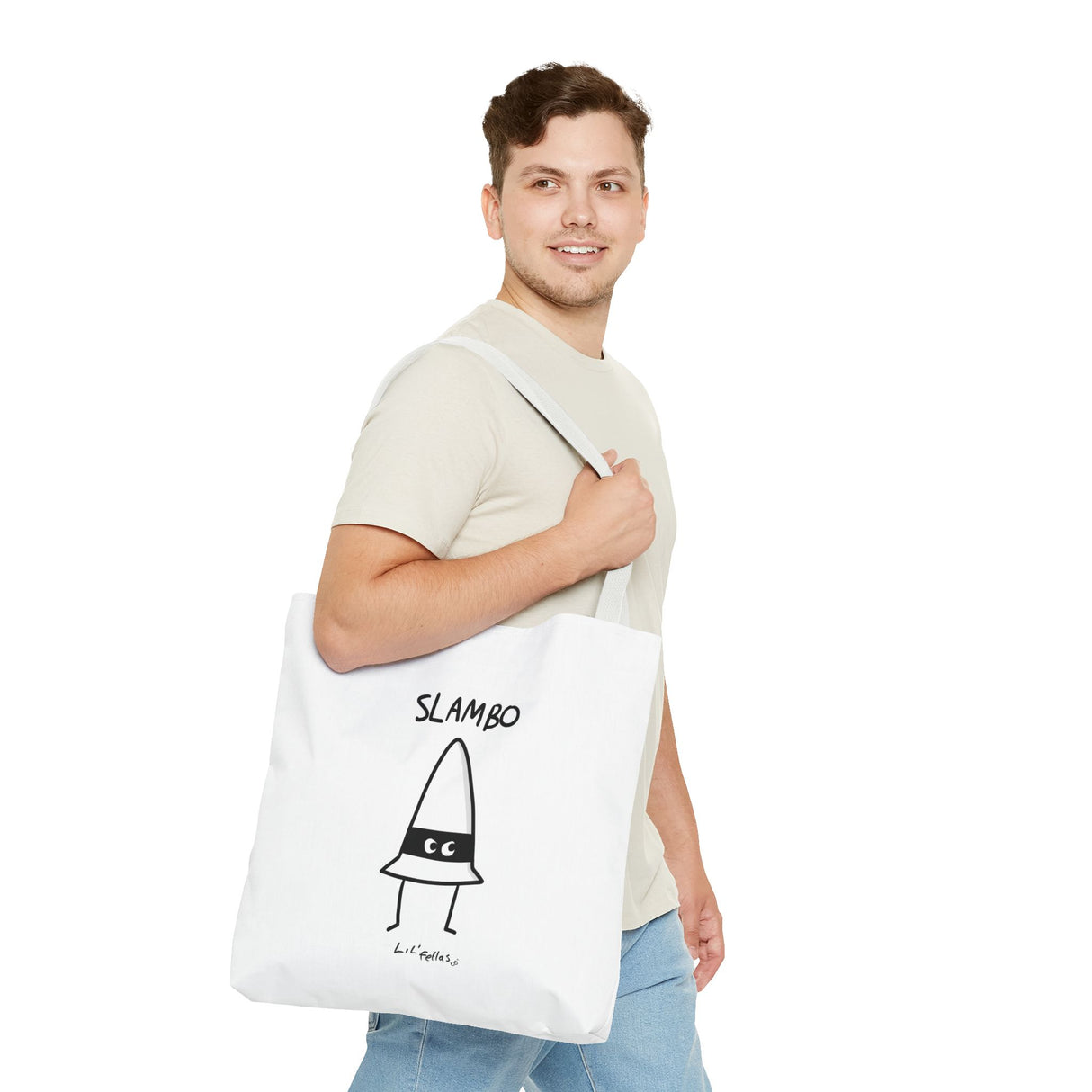 "Slambo" Illustrated White Tote Bag - Lil' Fellas by Ben Mills