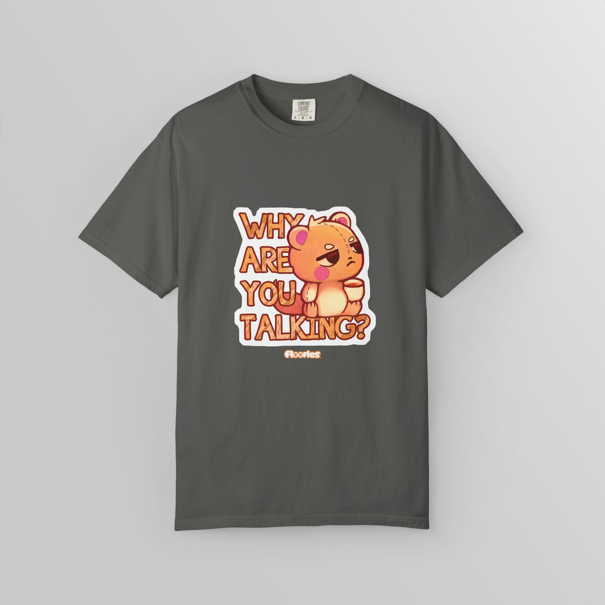 "Why Are You Talking?" Illustrated Grumpy Bear Unisex T-Shirt - Floofles by Brandon Ellis
