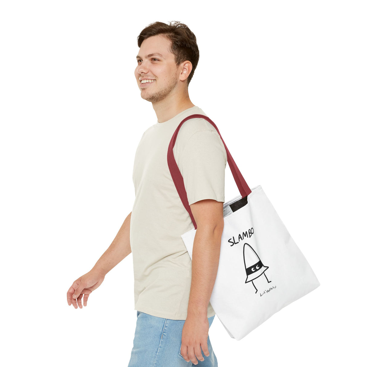 "Slambo" Illustrated White Tote Bag - Lil' Fellas by Ben Mills