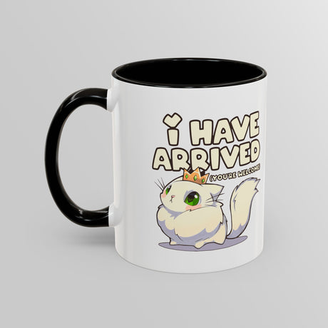 “I Have Arrived” Majestic Cat Black Accent Mug – Floofles by Brandon Ellis