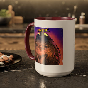“Pathetic” Judgy Owl Maroon Accent Mug – Floofles by Brandon Ellis