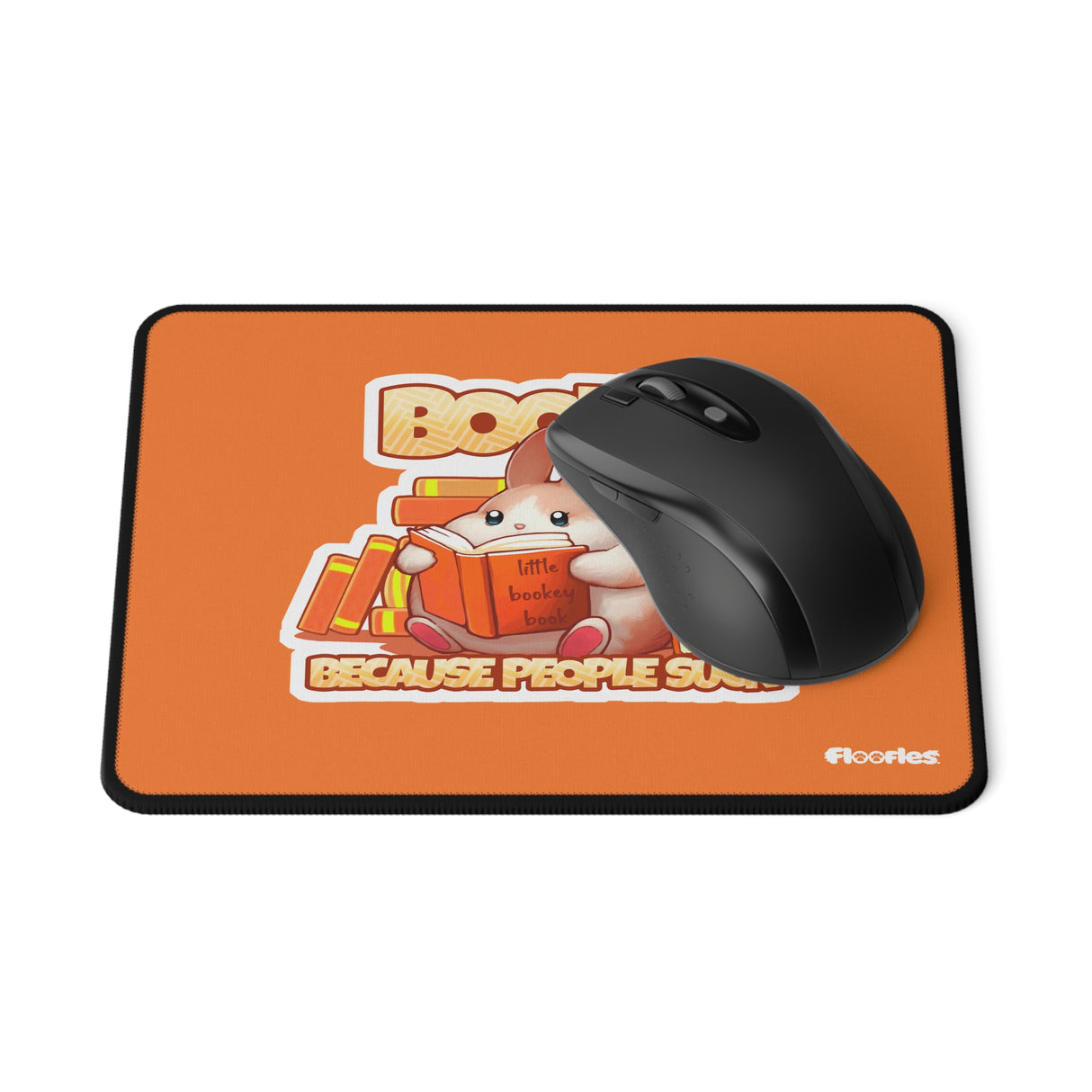 "Books, Because People Suck" Bunny Orange Gaming Mouse Pad - Floofles by Brandon Ellis