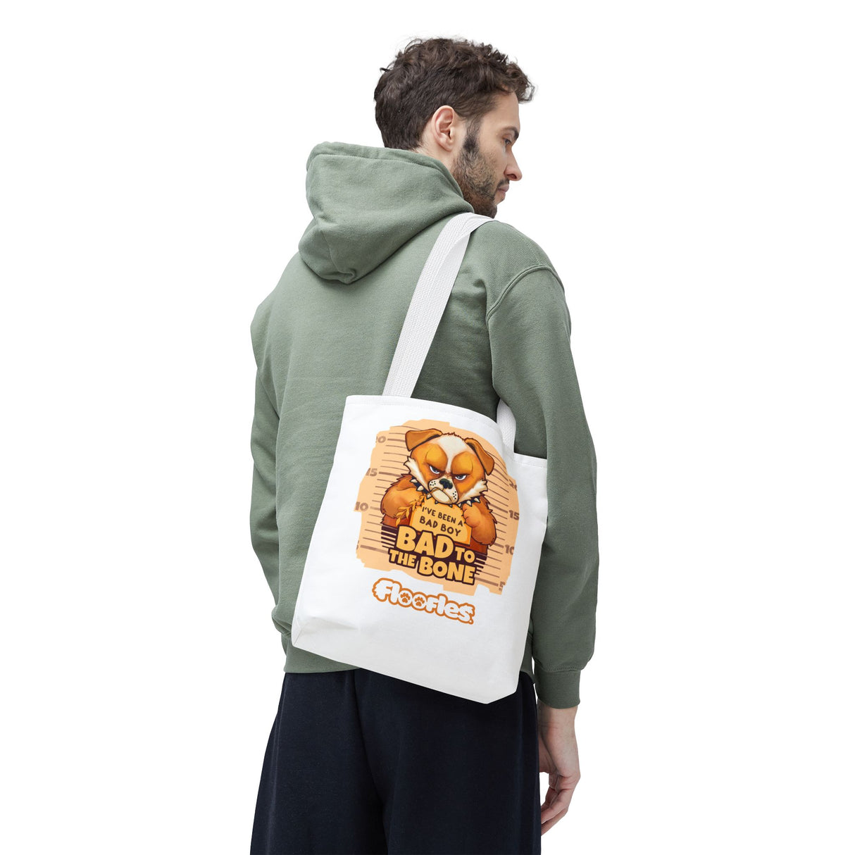 'Bad To The Bone" Floofles White Tote Bag - by Brandon Ellis