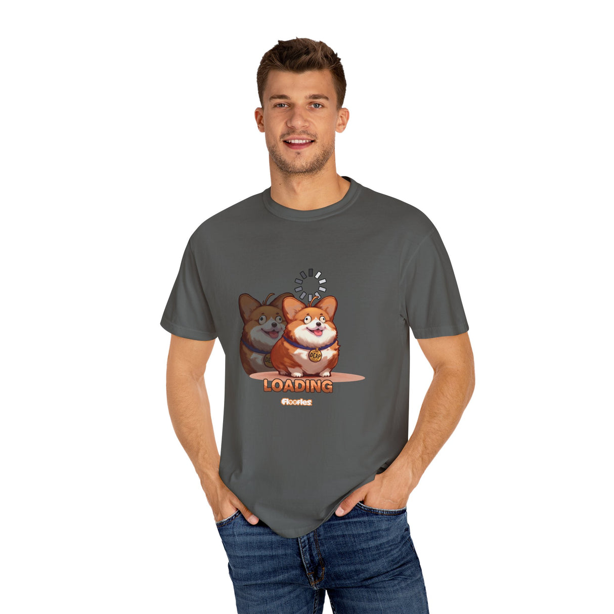 "Loading" Illustrated Ditzy Corgi Unisex T-Shirt - Floofles by Brandon Ellis