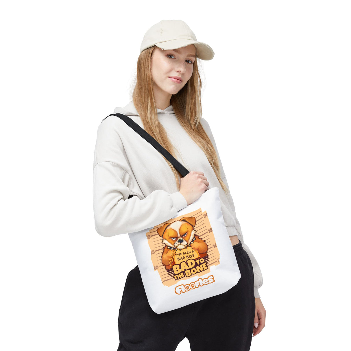 'Bad To The Bone" Floofles White Tote Bag - by Brandon Ellis