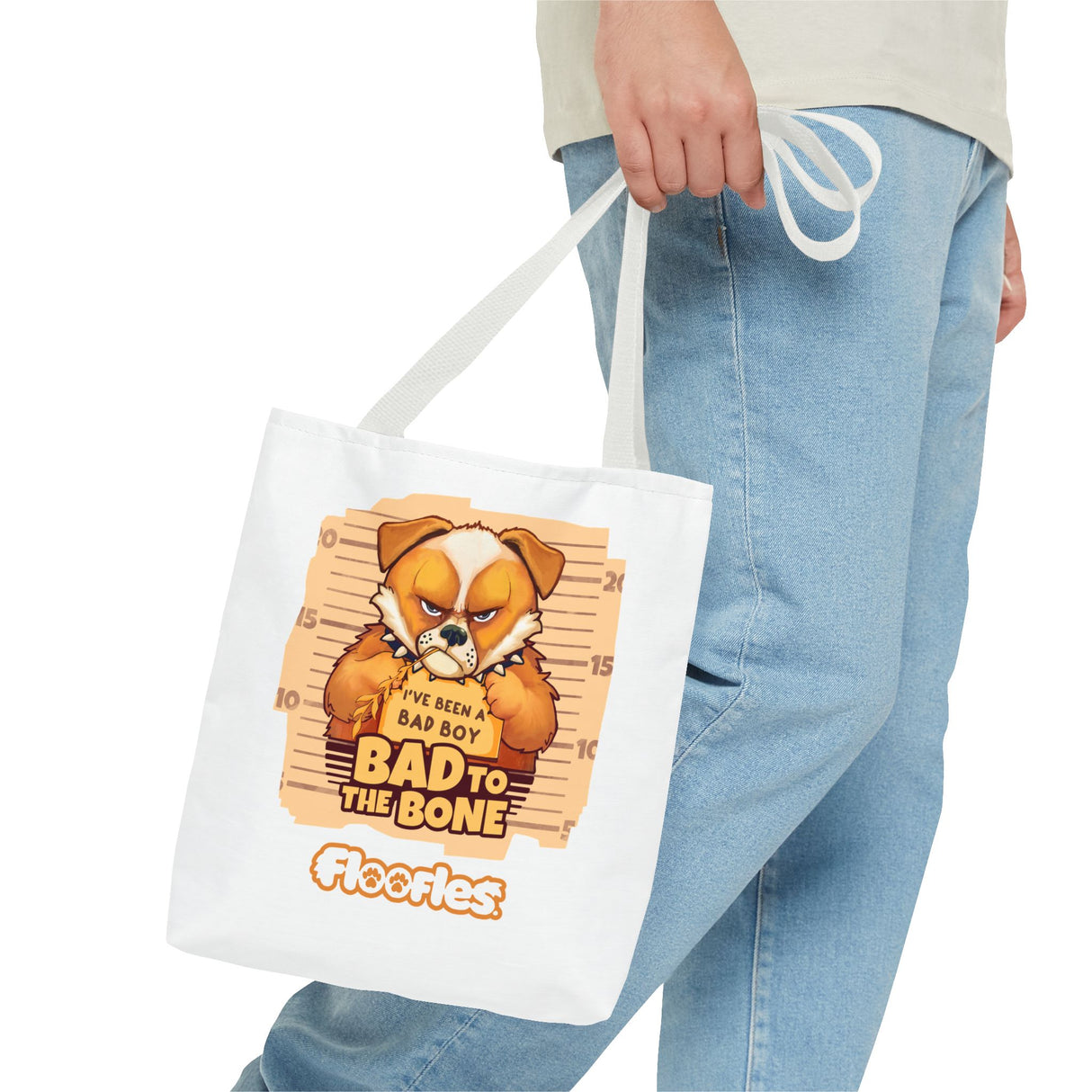 'Bad To The Bone" Floofles White Tote Bag - by Brandon Ellis