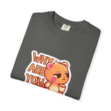 "Why Are You Talking?" Illustrated Grumpy Bear Unisex T-Shirt - Floofles by Brandon Ellis