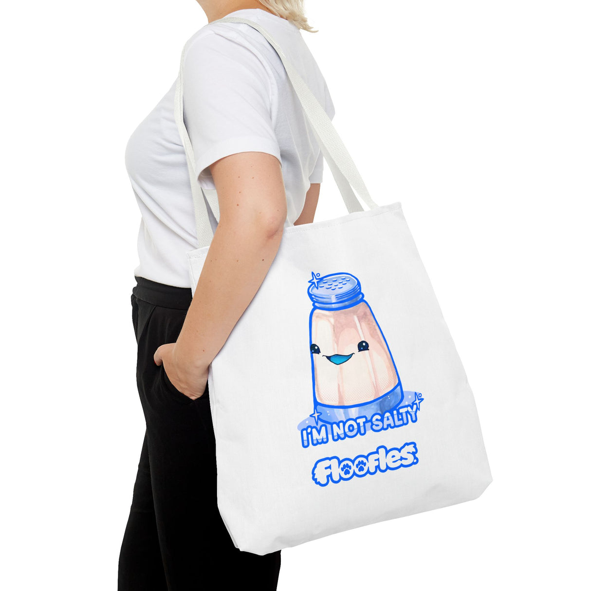 "I'm Not Salty" Cheeky Salt Shaker White Tote Bag - Floofles by Brandon Ellis