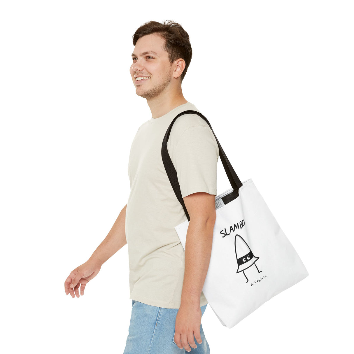 "Slambo" Illustrated White Tote Bag - Lil' Fellas by Ben Mills