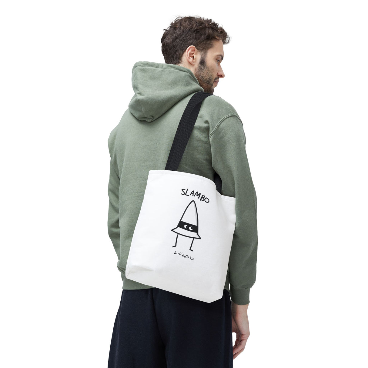 "Slambo" Illustrated White Tote Bag - Lil' Fellas by Ben Mills