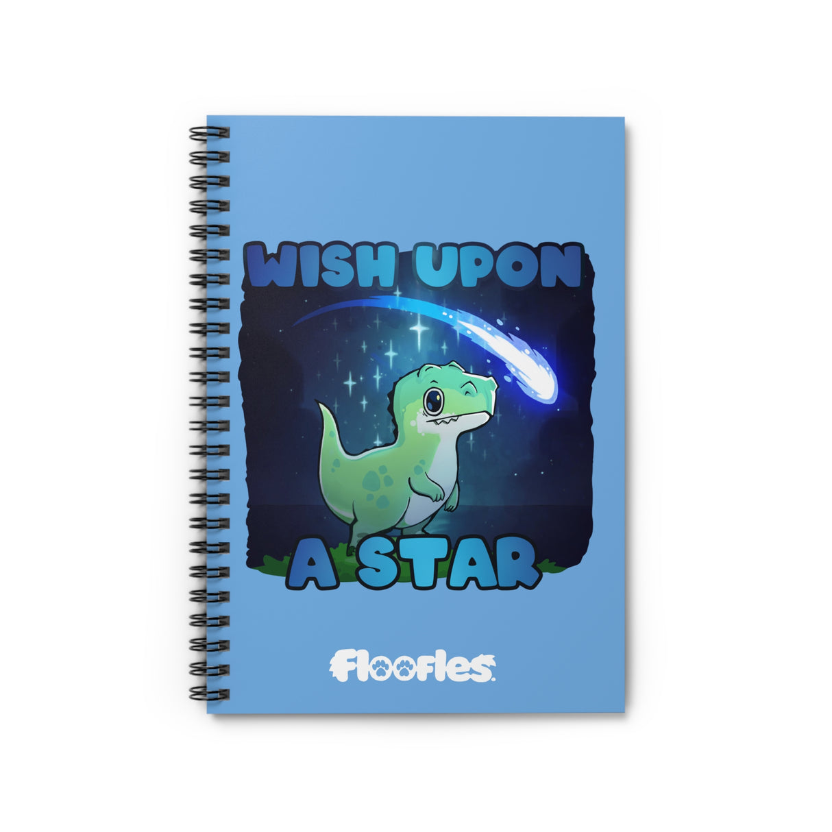 "Wish Upon A Star" Cute Dinosaur Blue Lined Spiral Notebook - Floofles by Brandon Ellis