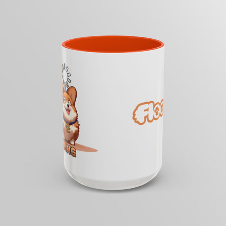 “Loading” Ditzy Corgi Orange Accent Mug – Floofles by Brandon Ellis