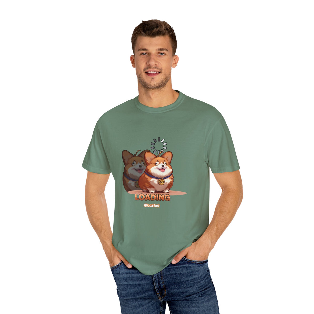 "Loading" Illustrated Ditzy Corgi Unisex T-Shirt - Floofles by Brandon Ellis