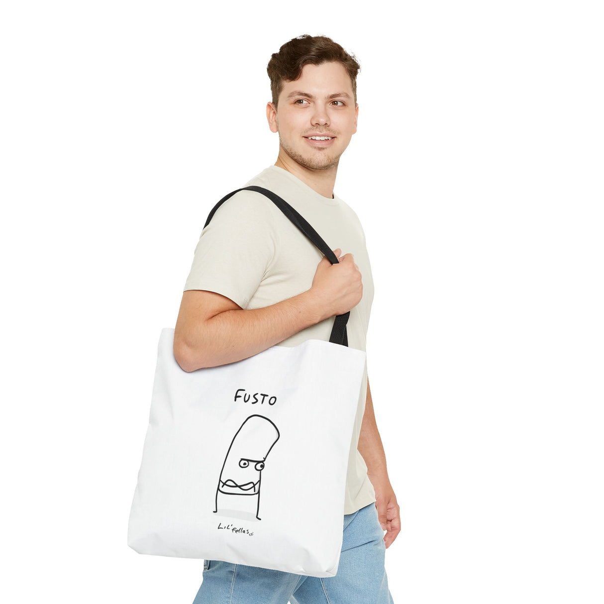 "Fusto" Illustration White Tote Bag - Lil' Fellas by Ben Mills