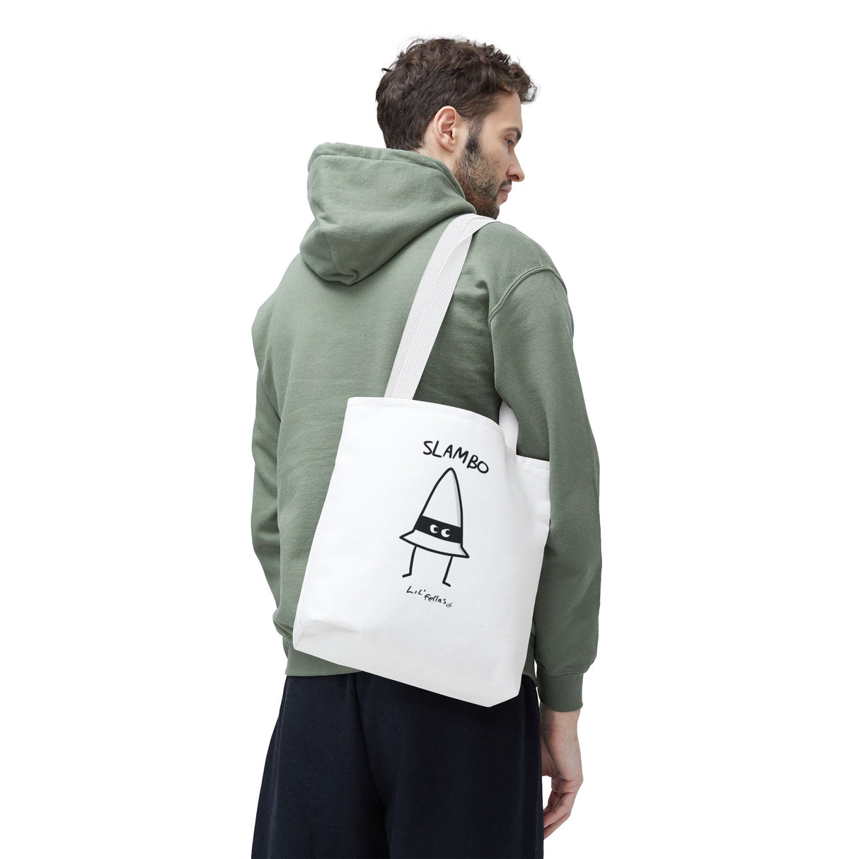 "Slambo" Illustrated White Tote Bag - Lil' Fellas by Ben Mills