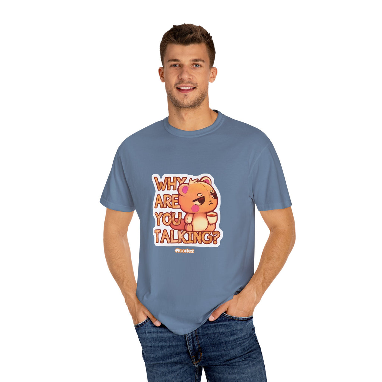 "Why Are You Talking?" Illustrated Grumpy Bear Unisex T-Shirt - Floofles by Brandon Ellis