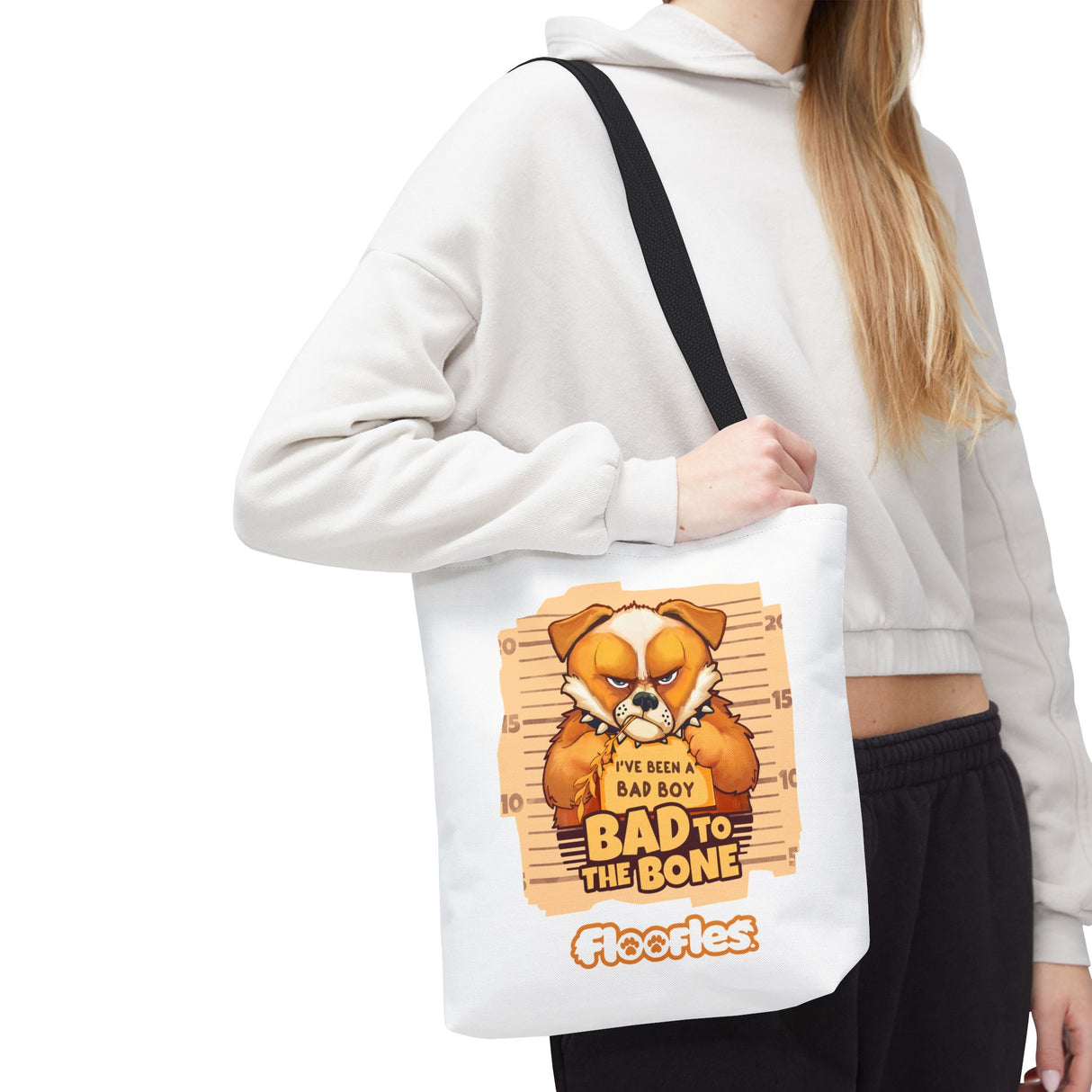 'Bad To The Bone" Floofles White Tote Bag - by Brandon Ellis