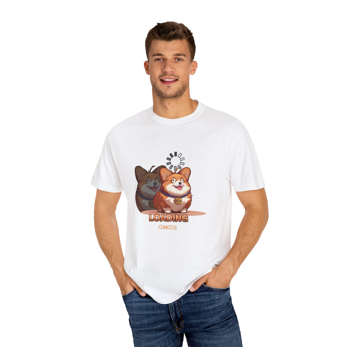"Loading" Illustrated Ditzy Corgi Unisex T-Shirt - Floofles by Brandon Ellis